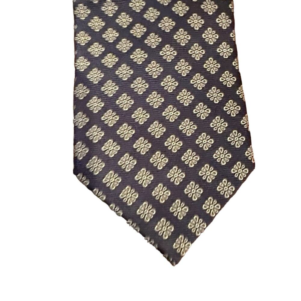 Gianni Italy 100% Silk Handmade Blue White Print Tie 3.25" Inch Neckwear Mens